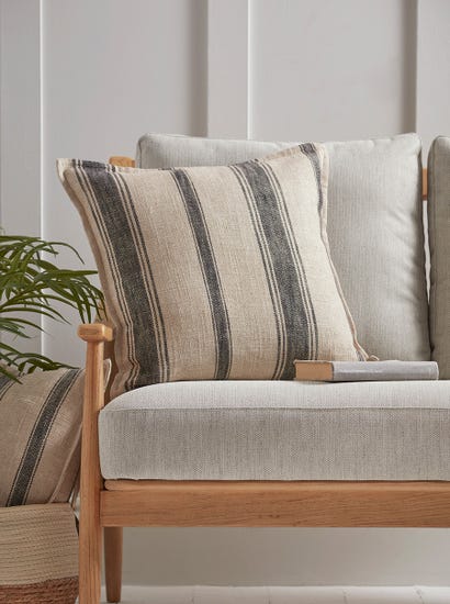Black & Natural Striped Cushion Cover - Square