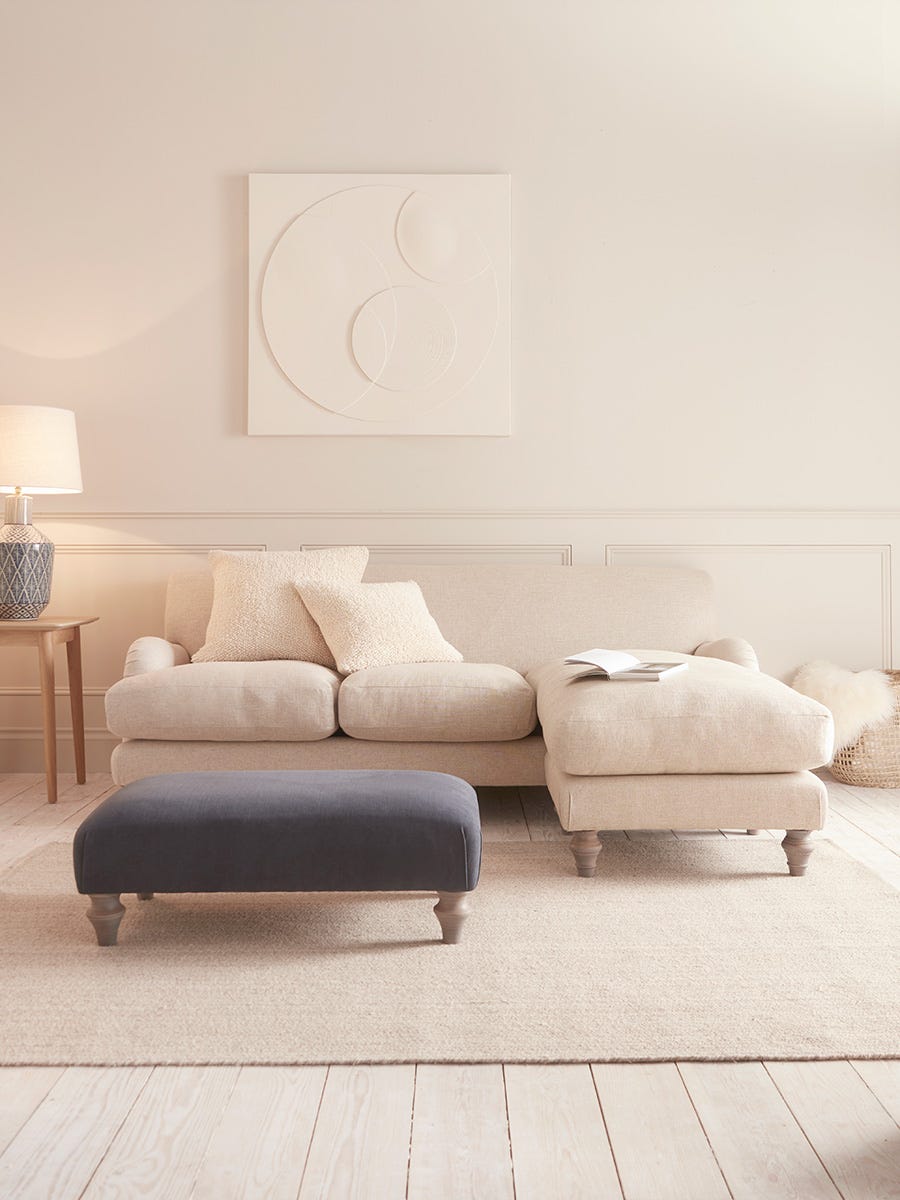 Product photograph of Reine Chaise Left Hand Facing Sofa - Dusky Blue Cotton Stripe from Cox and Cox