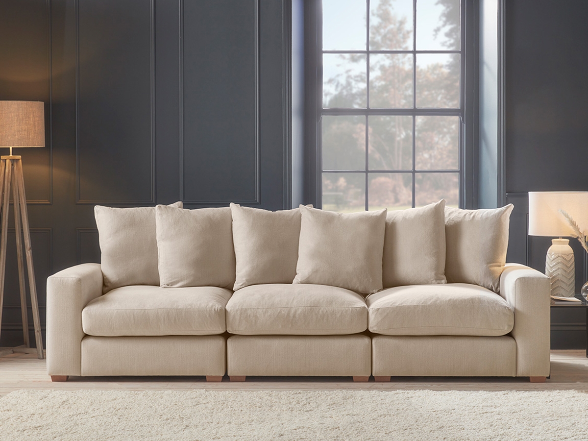 Product photograph of Lyon Three Seater Sofa French Blue Cotton Stripe from Cox and Cox.