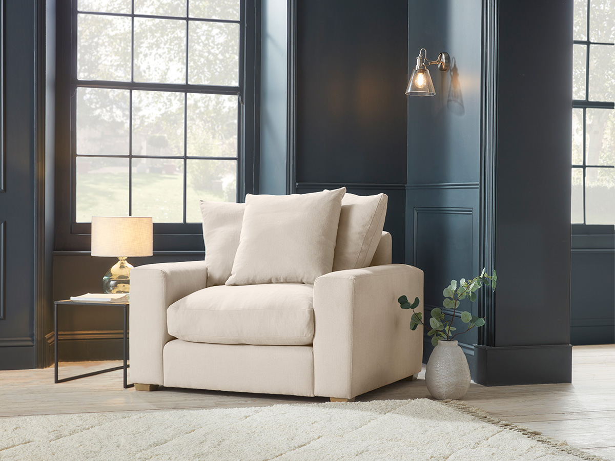 Product photograph of Lyon Loveseat Soft Eau De Nil Wide Cotton Stripe from Cox and Cox.
