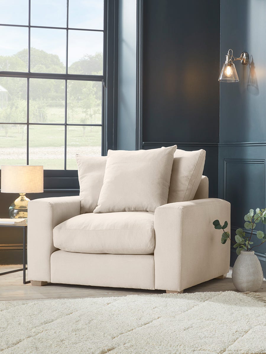 Product photograph of Lyon Loveseat Soft Rose Cotton Linen from Cox and Cox