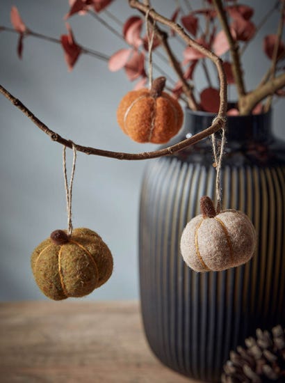 Three Felt Hanging Pumpkins