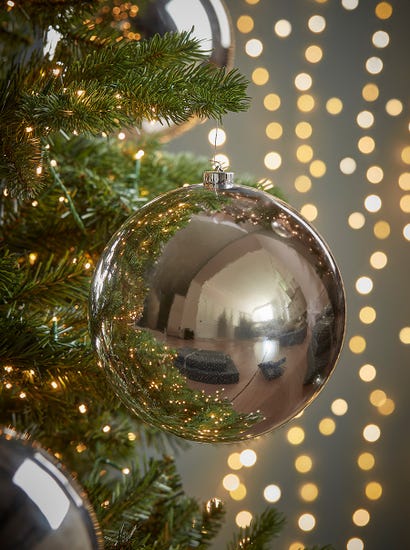 Three Oversized Shatterproof Baubles - Silver - 20cm