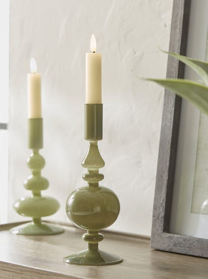 Olive Glass Candle Holder