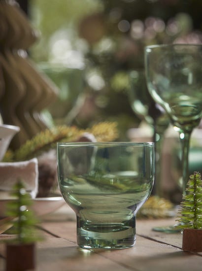 Four Olive Glass Tumblers