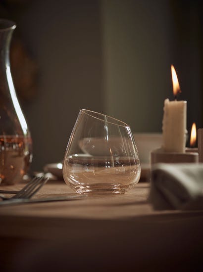 Six Amber Asymmetric Stemless Wine Glasses