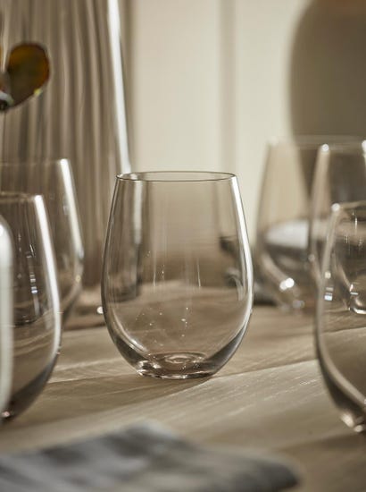 Six Smoked Stemless Wine Glasses