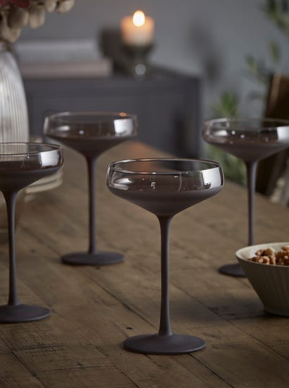 Four Frosted Black Martini Glasses