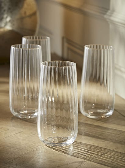 Four Fluted Highball Glasses
