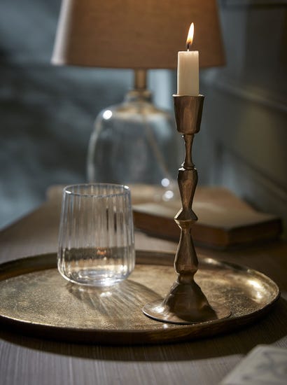 Antiqued Effect Dinner Candle Holder - Large