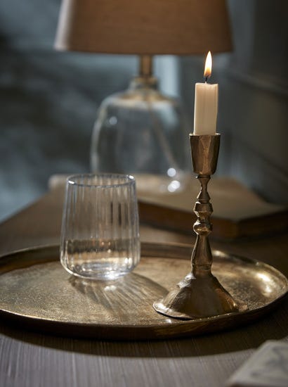 Antiqued Effect Dinner Candle Holder - Small