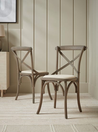 Two Oak Cross Back Dining Chairs