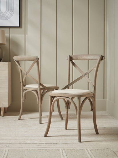 Two Oak Cross Back Dining Chairs