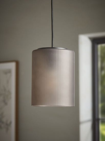 Ribbed Column Smoke Glass Pendant