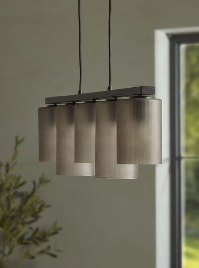 Five Ribbed Column Smoke Glass Pendant