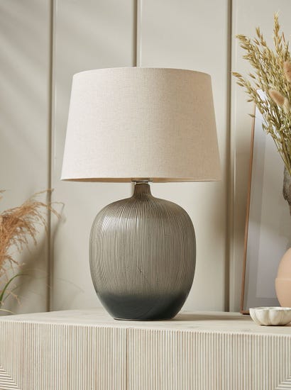 Round Ribbed Table Lamp-Black