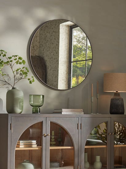 Round Antique Glass Mirror