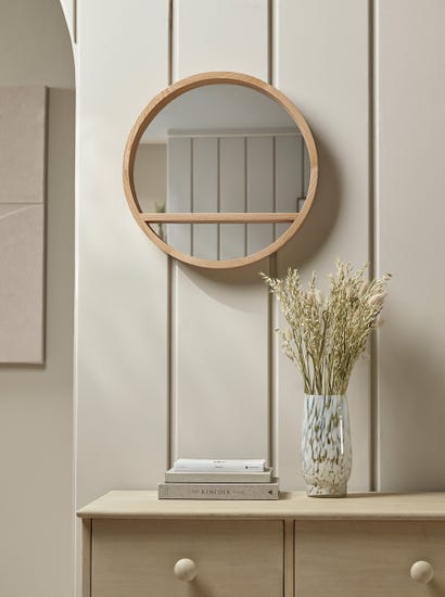Round Oak Shelf Mirror