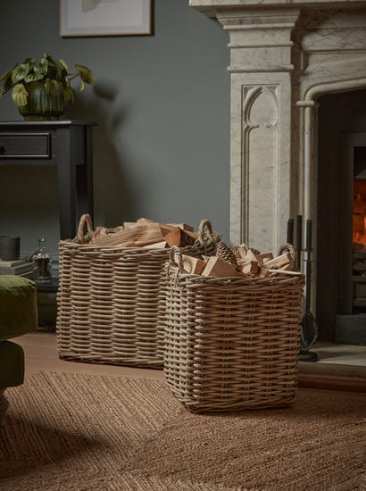 Two Square Wicker Log Baskets