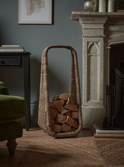 Tall Rattan Log Holder