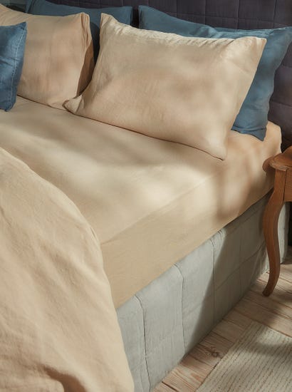 Luxury Linen King Fitted Sheet - Barley