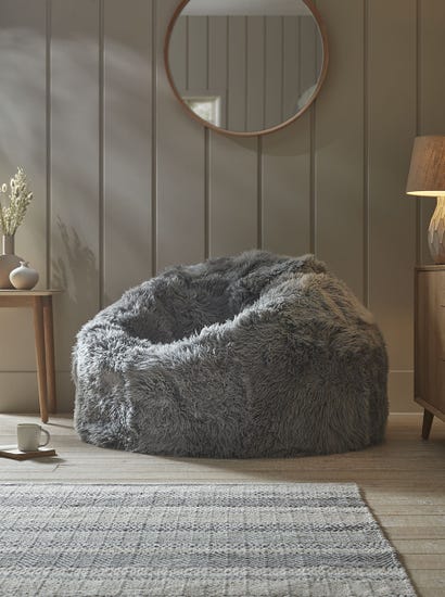 Oversized Curly Sheepskin Beanbag -Grey