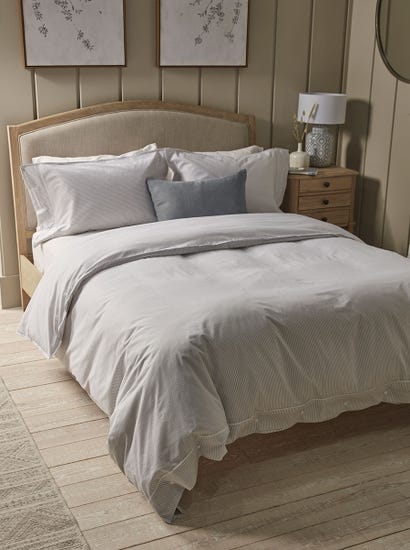 Cotton Duvet Cover Set - Pewter Grey Stripe