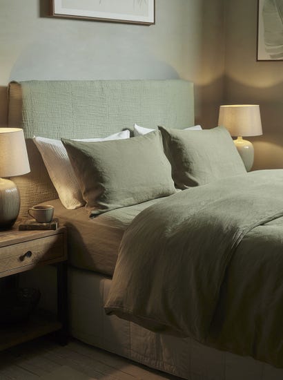 Two Luxury Linen Pillowcases - Olive Green