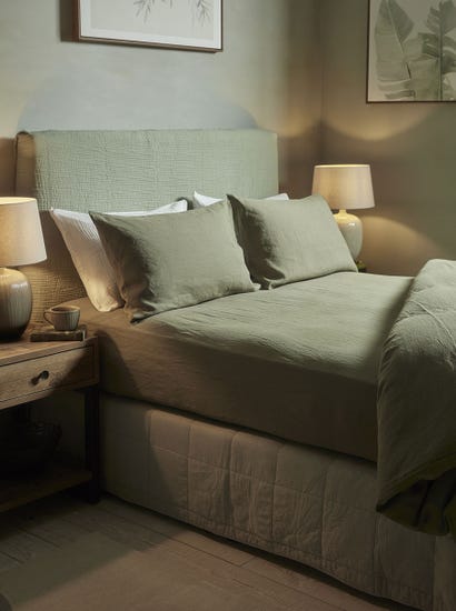 Luxury Linen King Fitted Sheet - Olive Green