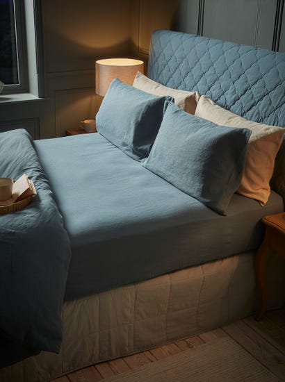 Luxury Linen King Fitted Sheet - Nordic Blue