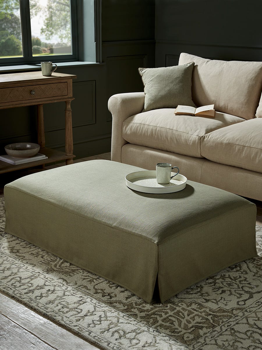 Product photograph of Loose Cover Coffee Table Ottoman Smoke Cotton Linen from Cox and Cox