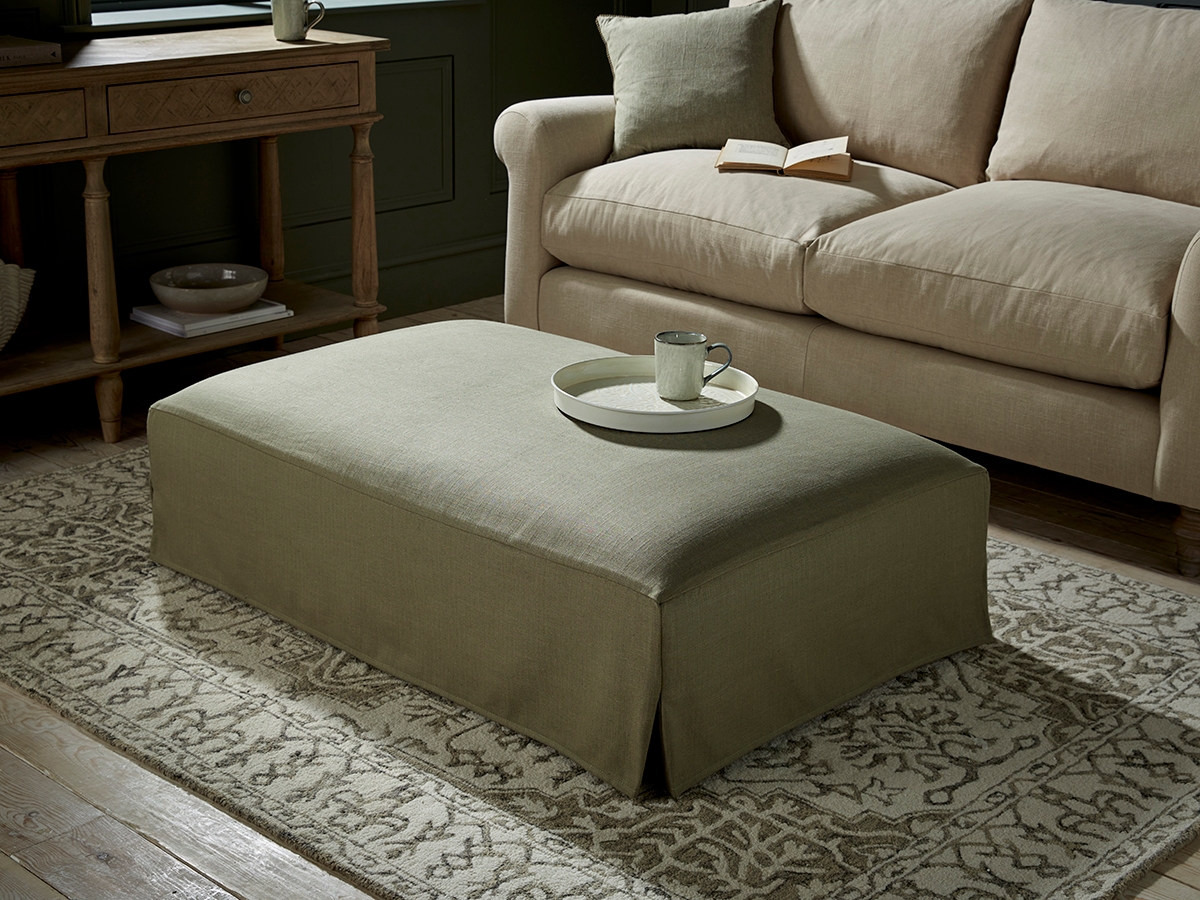Product photograph of Loose Cover Coffee Table Ottoman Smoke Cotton Linen from Cox and Cox.