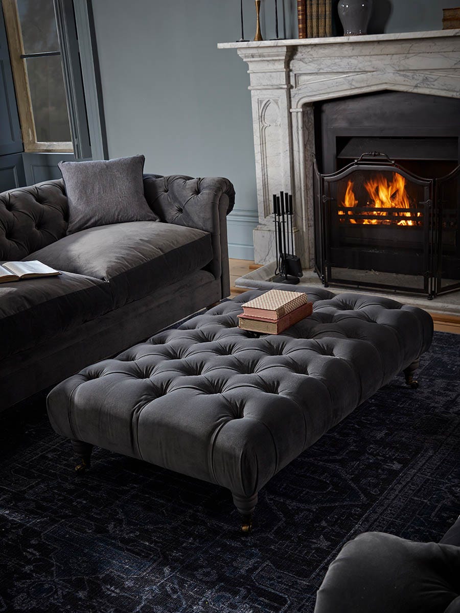 Product photograph of Buttoned Coffee Table Ottoman Natural Boucle from Cox and Cox