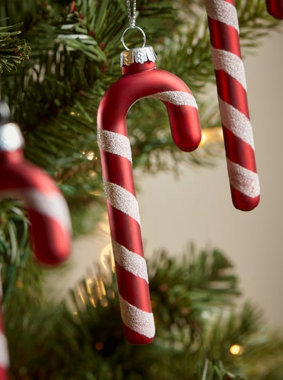 Three Candy Cane Glass Baubles