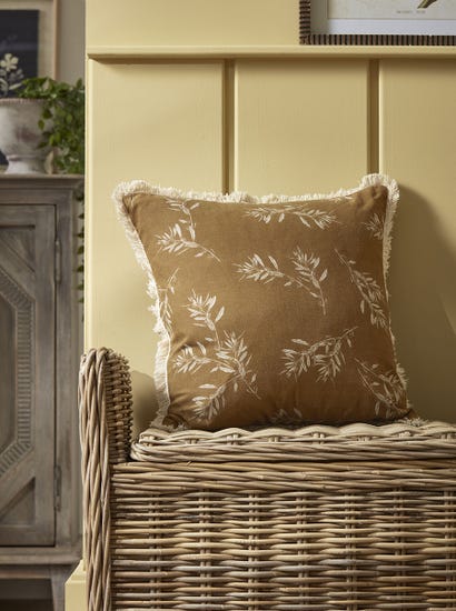 Olive Print Cushion - Ochre