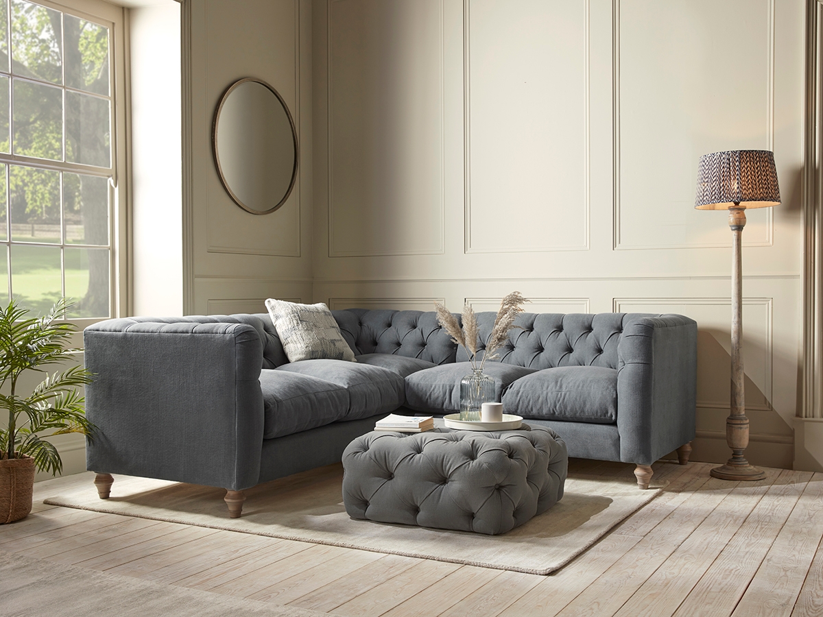 Product photograph of Sarnia Corner Sofa Grey Leather from Cox and Cox.
