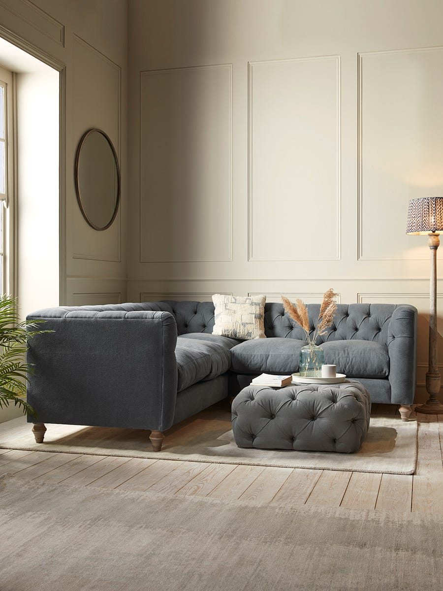 Product photograph of Sarnia Corner Sofa Grey Leather from Cox and Cox