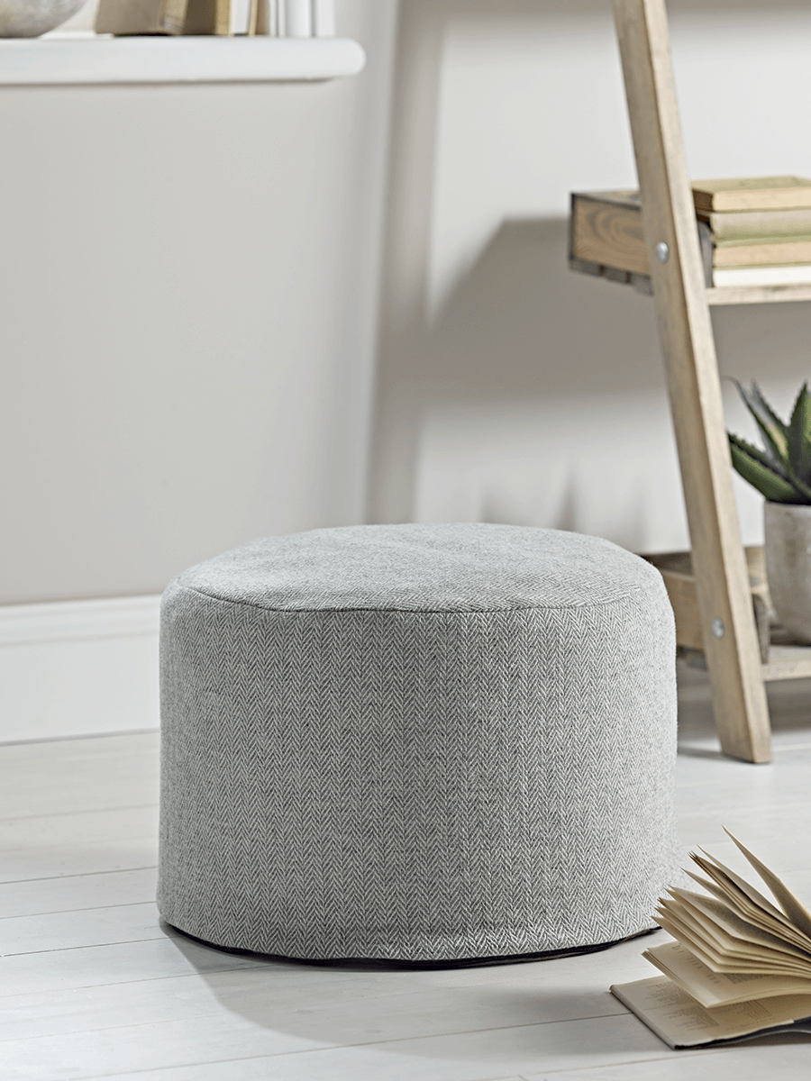 

Herringbone Wool Pouffe - Grey