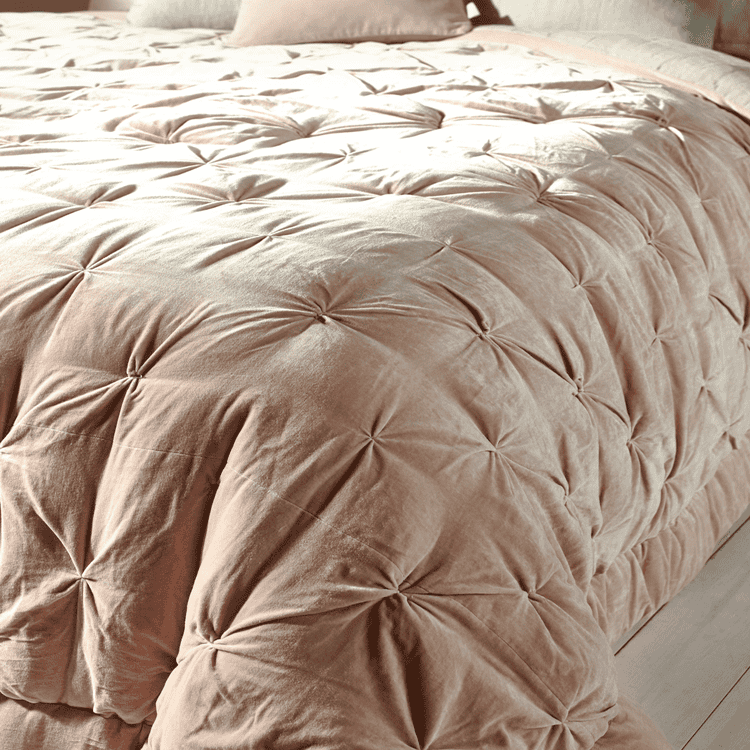 Pin Tucked Velvet Linen Single Quilt Blush