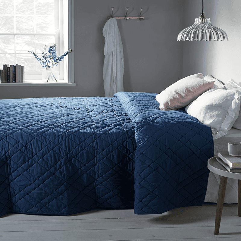 Cotton Quilted Kingsize Bedspread Blue