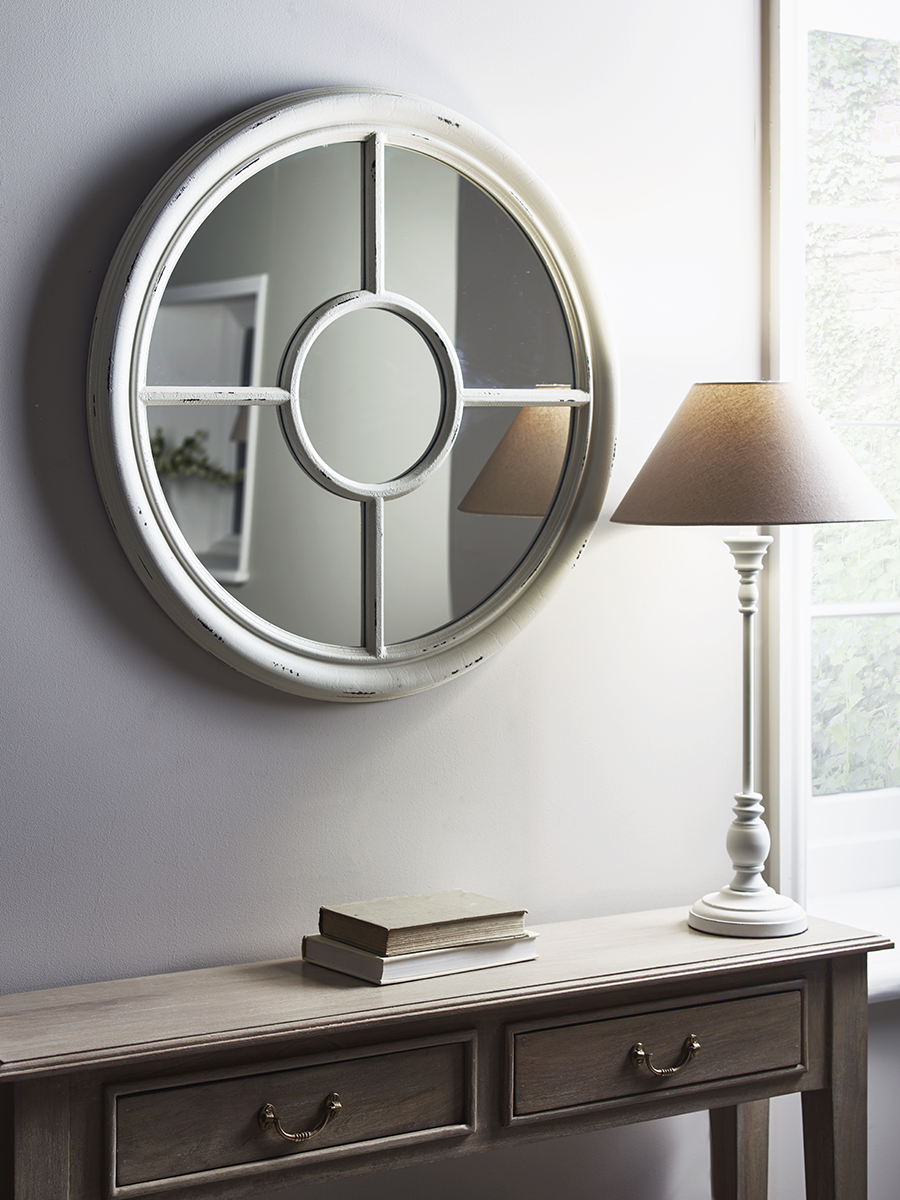 Product photograph of White Round Window Mirror from Cox and Cox