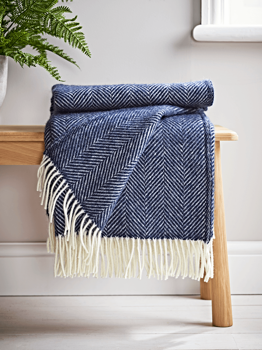 Product photograph of Soft Wool Throw - Navy Blue from Cox and Cox