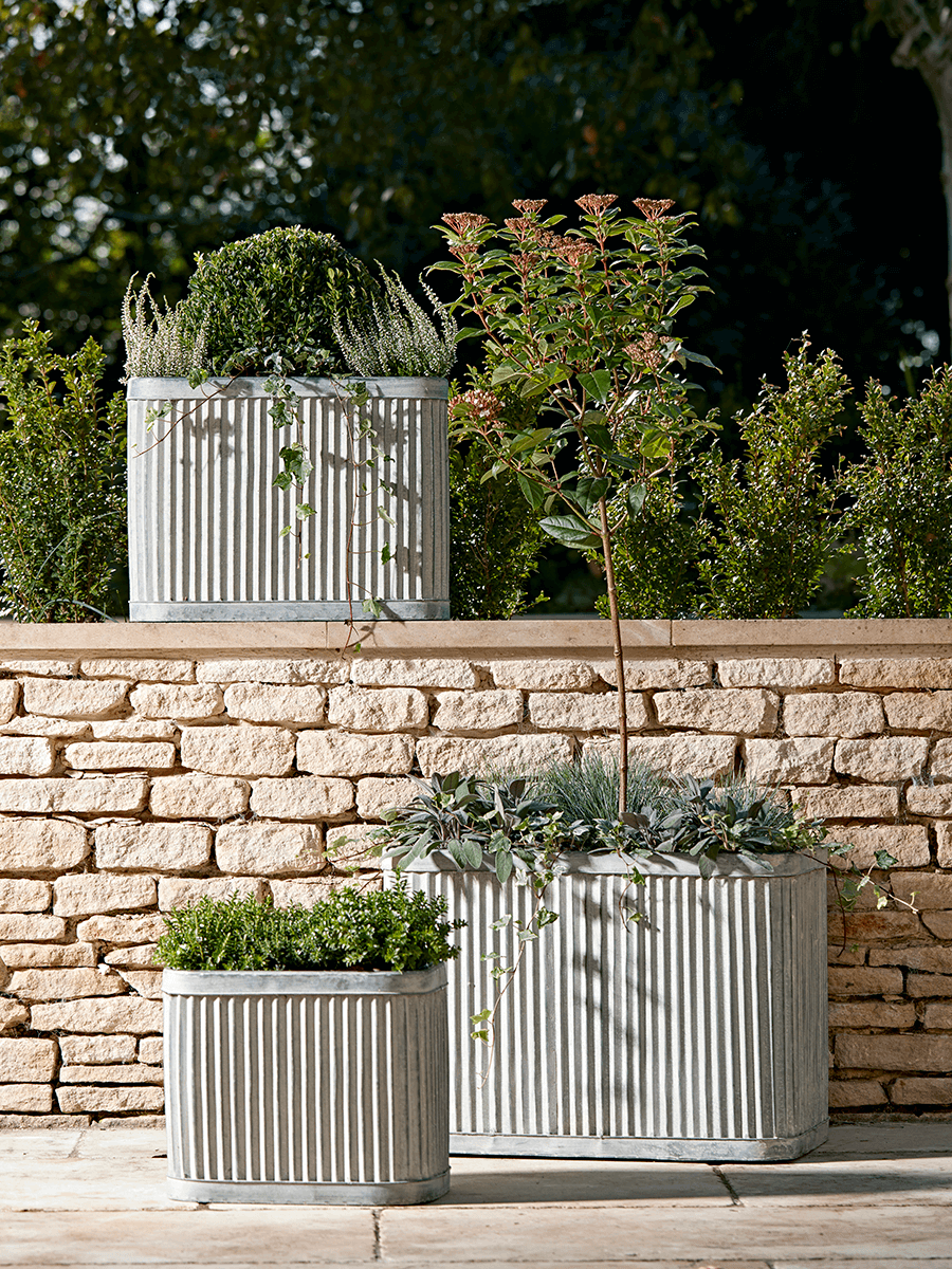 

Three Fluted Zinc Planters