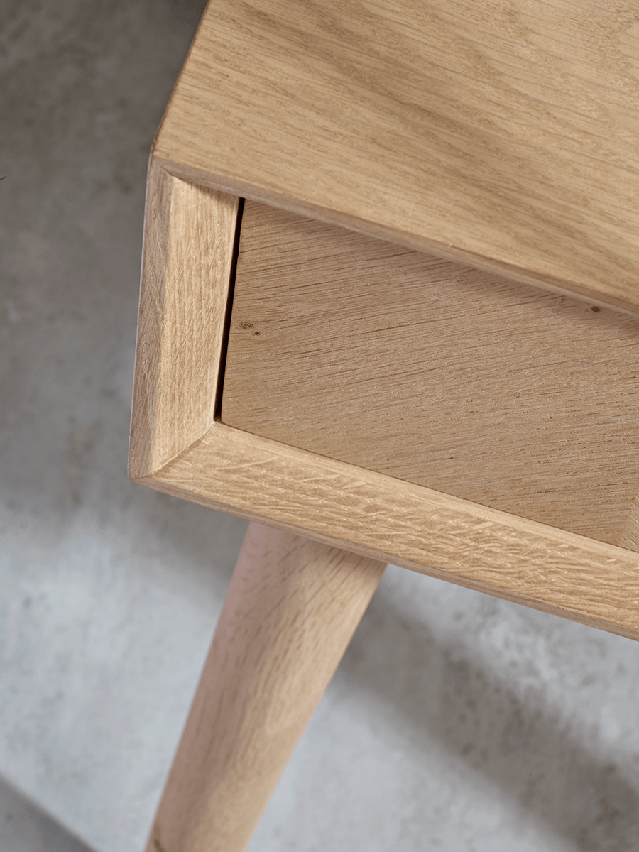 Product photograph of Chevron Oak Bedside Table from Cox and Cox.