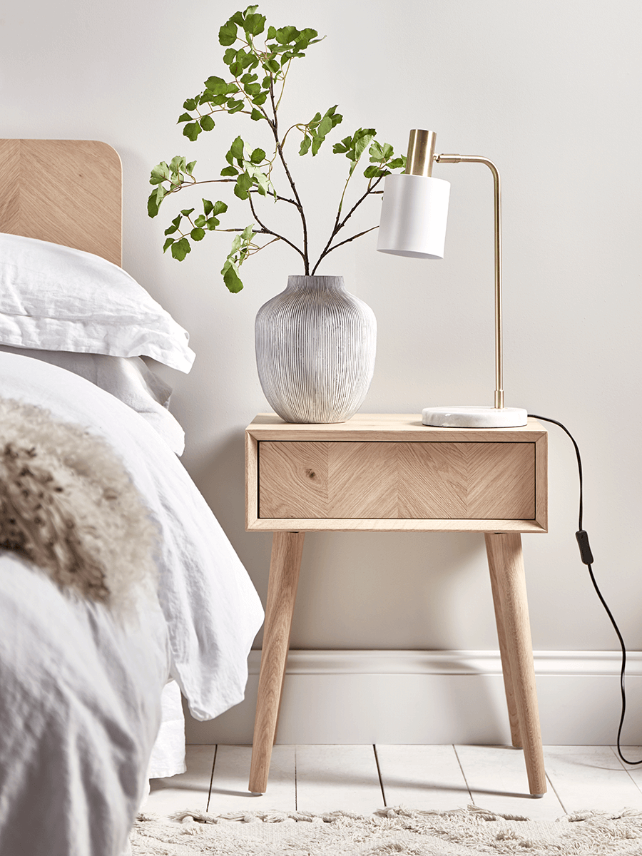 Product photograph of Chevron Oak Bedside Table from Cox and Cox