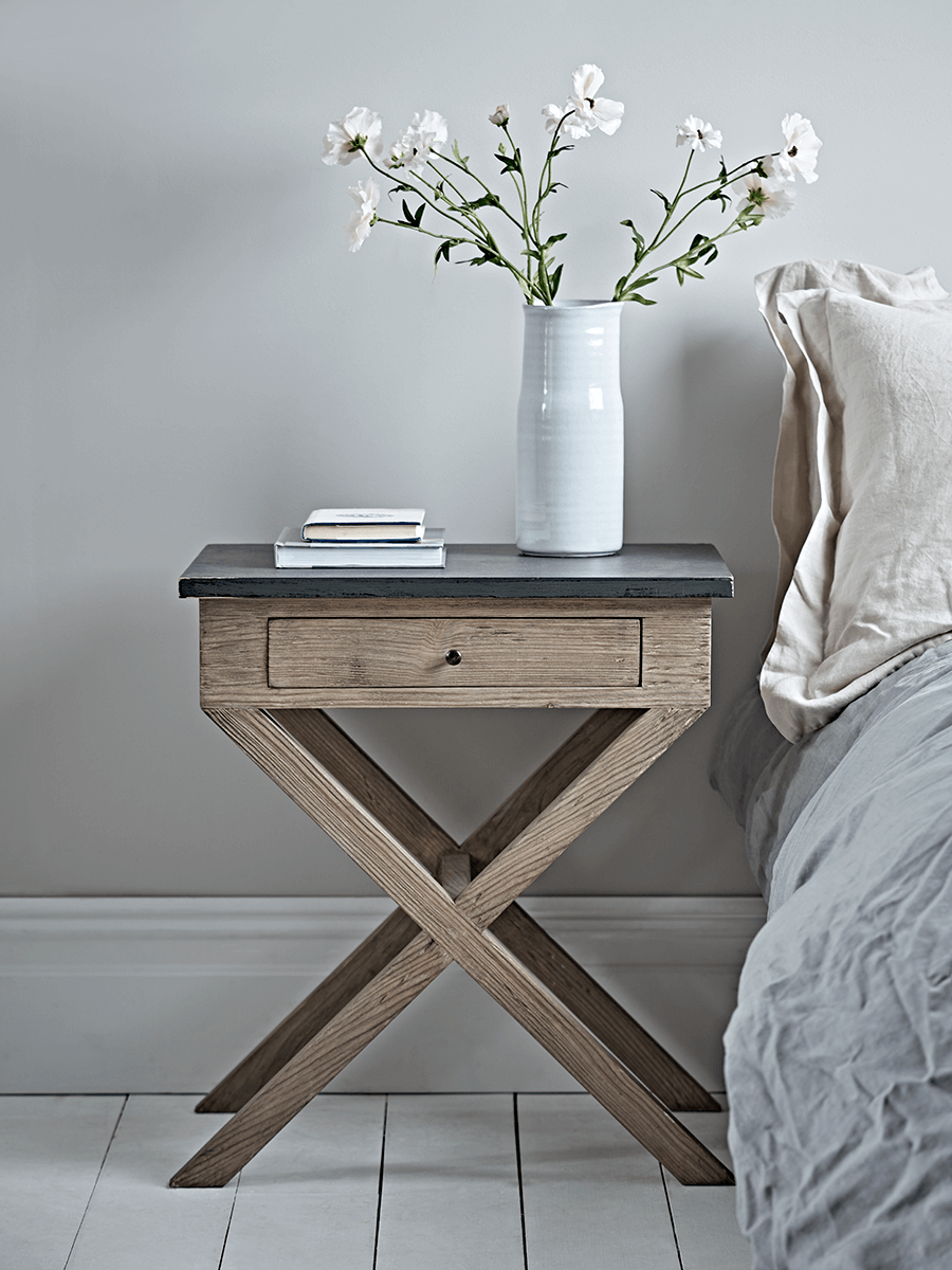 Distressed Cross Leg Bedside Table