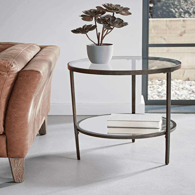 Round bronze on sale side table