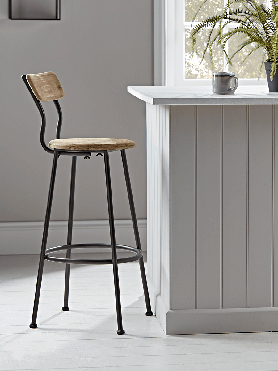 Photo of Wood & metal backed high stool