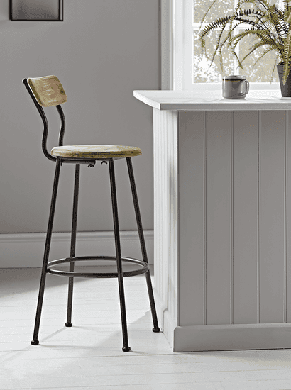 Wood & Metal Backed High Stool