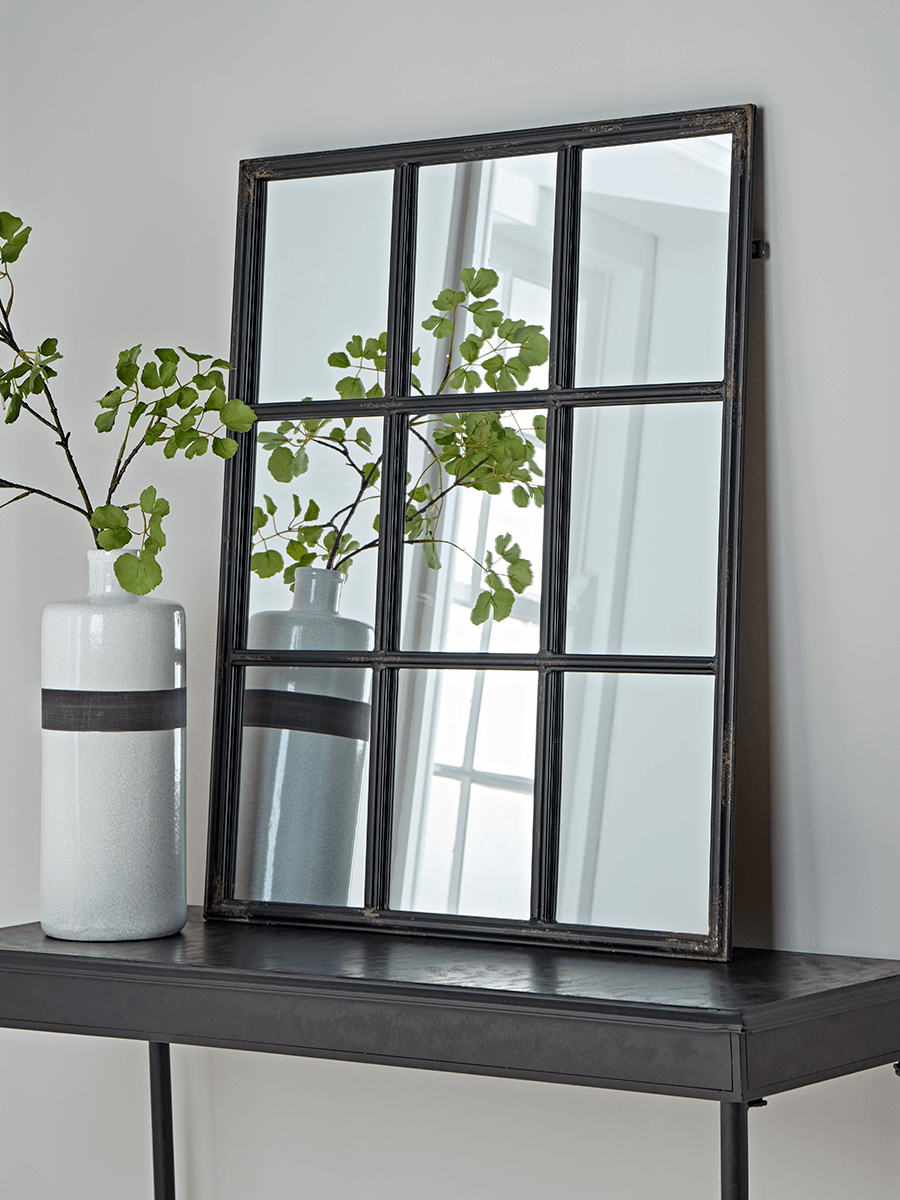 Product photograph of Iron Window Mirror - Rectangular from Cox and Cox